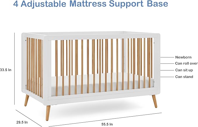 Tatum 3-in-1 Convertible Crib - Included Toddler Guard Rail, White/Natural Finish, Adjustable Mattress Height, Converts to Toddler Bed & Daybed, Fits Standard Full-Size Crib Mattress