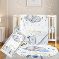 Custom Baby Crib Bedding Set, 3 Pcs Personalized Nursery Bedding Set with Name, Soft Baby Bedding Crib Sets with Blanket - Toddler Crib Sets for Girls Boys, Infant Newborn Gifts, Blue Elephant