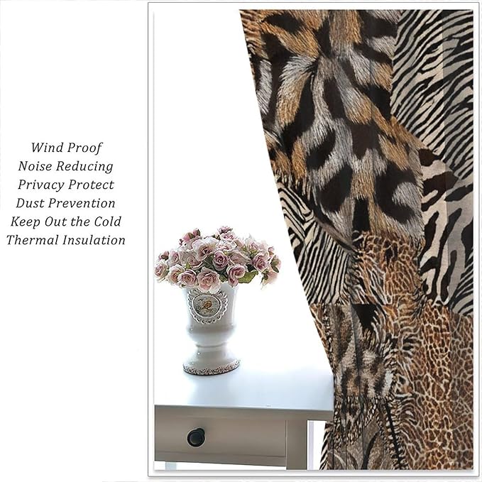 Leopard Print Curtains, Brown Wild Cheetah Zebra Animal Fur Farmhouse Window Curtains for Bedroom Kitchen Living Room 63" W X 63" L
