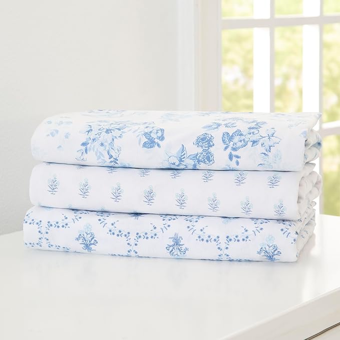 Delta Children Fitted Crib Sheets for Girls and Boys - 100% Organic Cotton Crib Sheet for Standard Crib and Toddler Mattresses - 28x52 Inch - GOTS Certified (Pack of 3), Blue Botanicals