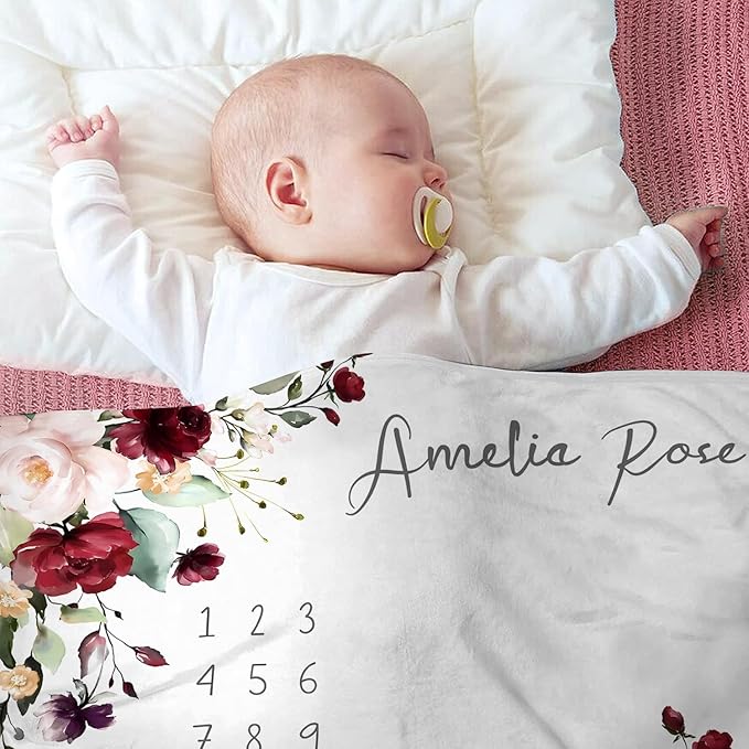 OLIVE OLIVIA Personalized Baby Gifts with Customized Name - Monthly Milestone Blanket for Girls and Boys, Perfect Custom Gift, 60"x80"