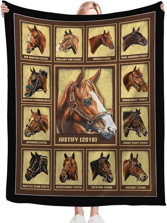 Tijuboni Racing Horses Throw Blanket Horse Gifts for Girls Boys Women Men Kids Adults Soft Flannel Fleece Blanket for Couch Sofa Bed Home Decor 60"x80"