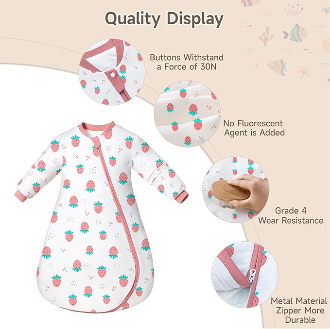 Baby Sleep Sack with Removable Sleeves, Breathable Wearable Blanket for Newborn & Toddler 6-36 Months, Cute Print