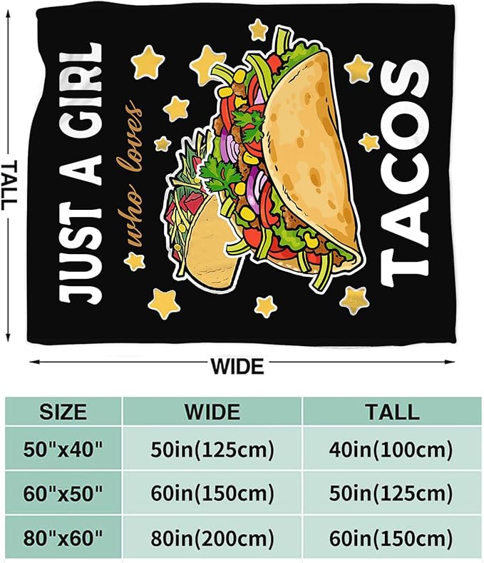Tijuboni Tacos Throw Blanket Just A Girl Who Loves Tacos Gifts for Girls Boys Women Men Kids Adults Soft Flannel Fleece Blanket for Couch Sofa Bed Home Decor 60"x80"