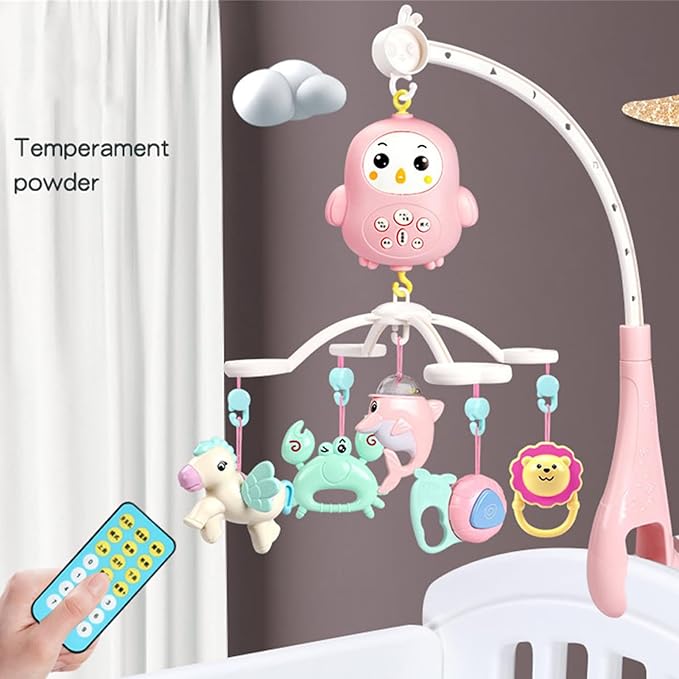 Remote Control Crib Toys Hanging, Timing Modecrib Toys with Night Lights and Music Rotating Rattles Mobile Crib Mobile for Boys Newborn Sleep