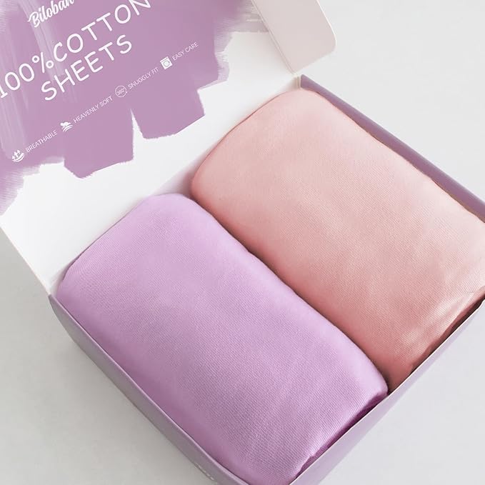 Bassinet Sheets Fit for AirClub, AMKE 3 in 1 Bassinet, Newton, Larex and Bellababy Bassinet Bedside Sleeper, 100% Cotton, 2 Pack, Ultra Soft Bassinet Sheet, Pink and Violet