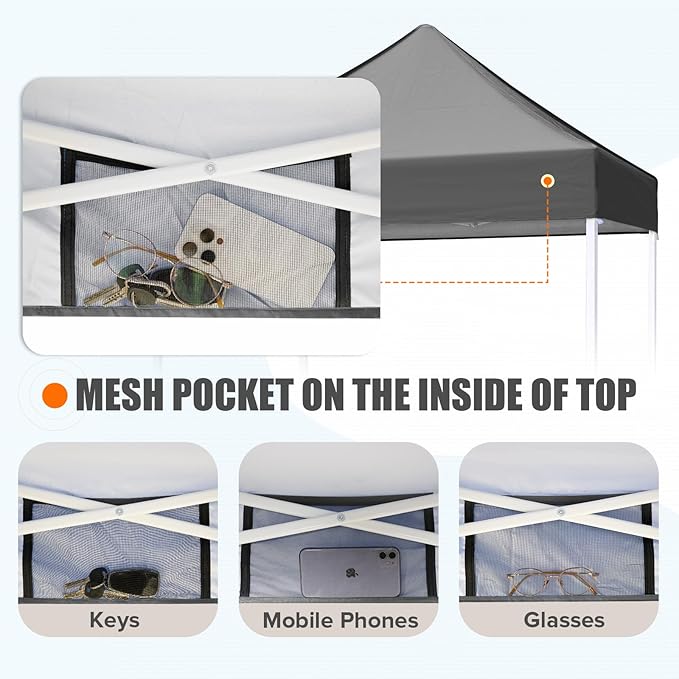 EAGLE PEAK 5x5 Pop Up Canopy Tent Instant Outdoor Canopy Easy Set-up Straight Leg Folding Shelter, Gray