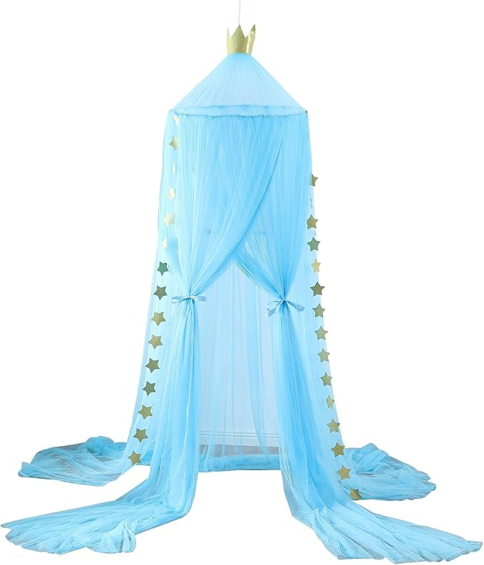 Princess Bed Canopy for Girls and Kids Hanging Mosquito Net for Baby Crib Nook Castle Game Tent Nursery Play Room Decor(Sky Blue)