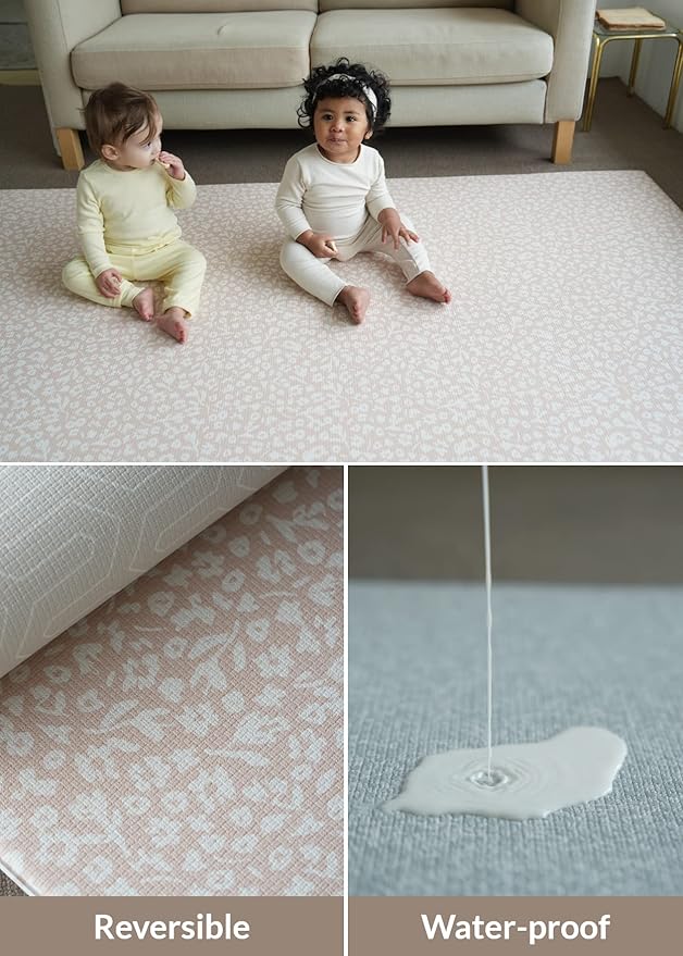 Baby Care Play Mat (Medium, Hygge - Bloom & Entry) 73’’ x 49’’ Original One-Piece Reversible Rollable Waterproof Play Mat for Infants, Babies, Toddler, and Kids