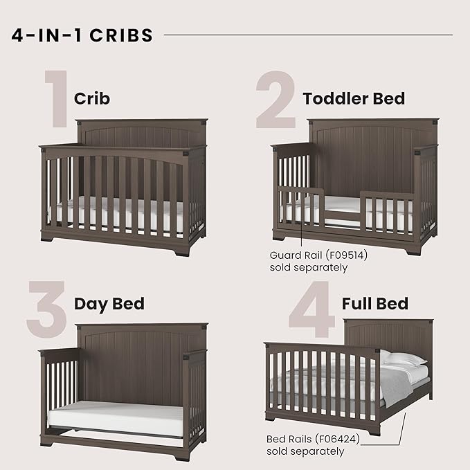 Child Craft Redmond Full Panel 4-in-1 Convertible Crib, Converts to Day Bed, Toddler Bed and Full-Size Bed, 3 Adjustable Mattress Positions, Non-Toxic, Baby Safe Finish (Dapper Gray)