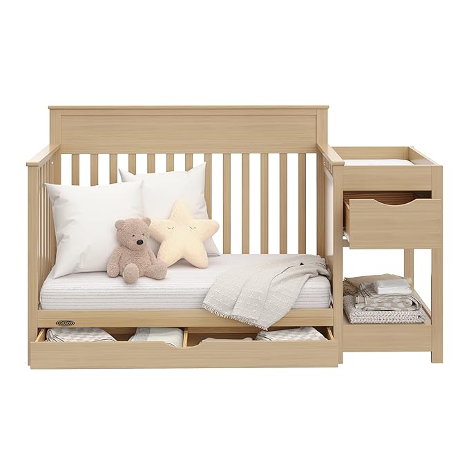 Graco Shiloh 5-in-1 Convertible Crib & Changer with Drawer (Driftwood) – GREENGUARD Gold Certified Baby Crib Crafted from Wood, Converts to Toddler Bed, Daybed, and Full-Size Bed