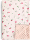 david's kids Muslin Minky Baby Blanket for Girls with Muslin Cotton Front and Dotted Fleece Backing, Breathable and Soft Lightweight Receiving Blanket for Newborns, 40x50 Inches, Pink Floral