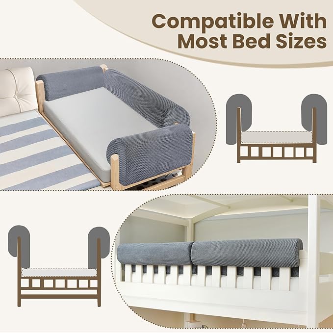 Toddler Bed Rail Bumpers - Anti-Fall | Anti-Collision | Multi-Height Compatibility | Washable Cover | Easy to Install | Fit Toddler, Loft, Bunk & Floor Bed (2.3 Ft)
