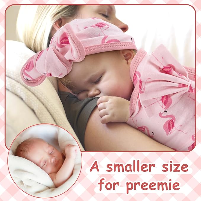 Ramede 6 Pack Preemie Swaddle Blanket with Hats Sleep Swaddle for Baby Boy Girl Preemie Newborn Sacks Soft Cotton Wearable (Bow,Pink)