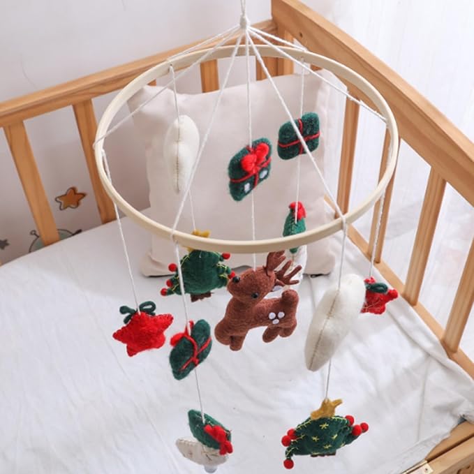 Baby Crib Mobile, Christmas Deer Crib Hanging Toy, Felt Xmas Tree Clouds Stars Baby Wind Chimes, Newborn Gifts for Girls Boys