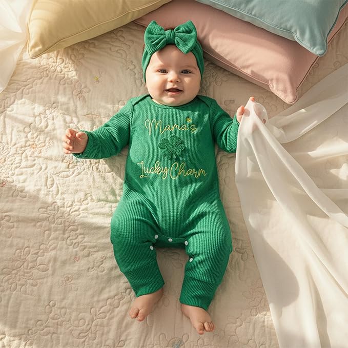My First First St Patricks Day Baby Girl Outfit Newborn Lucky Clover Jumpsuit Romper Cute Infant Spring Clothes