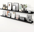 Axeman Oak Picture Ledge Shelf, 55 Inch Floating Shelves Set of 2, Solid Oak Wood Wall Shelves with Lip, Wall Decor Storage for Bedroom Living Room Bathroom Kitchen Nursery Photo Picture, Black