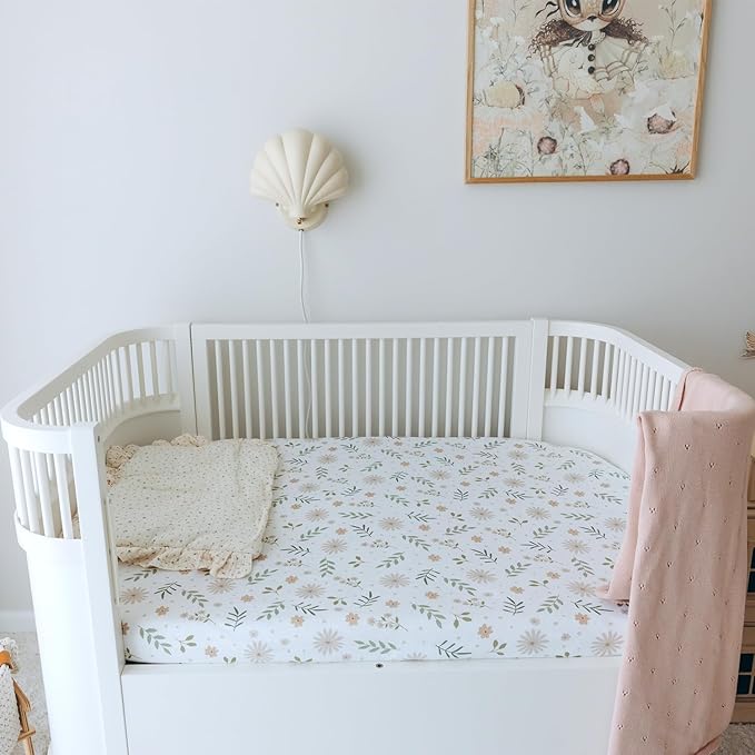 Dreamology Muslin Crib Sheets for Boys,Girls,Soft,Breathable Crib Sheet,2 Pack,100% Cotton Floral Crib Sheets for Standard Cribs,Toddler Bed Sheets,28x52 Crib Mattress Sheet | Green and Flowers