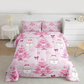 Feelyou Merry Christmas Bedding Set Soft for Boys Girls, Cute Snowman Comforter Set Full Size Cartoon Bowknot Duvet Quilt Microfiber Christmas Tree 3 Pcs with 2 Pillow Cases