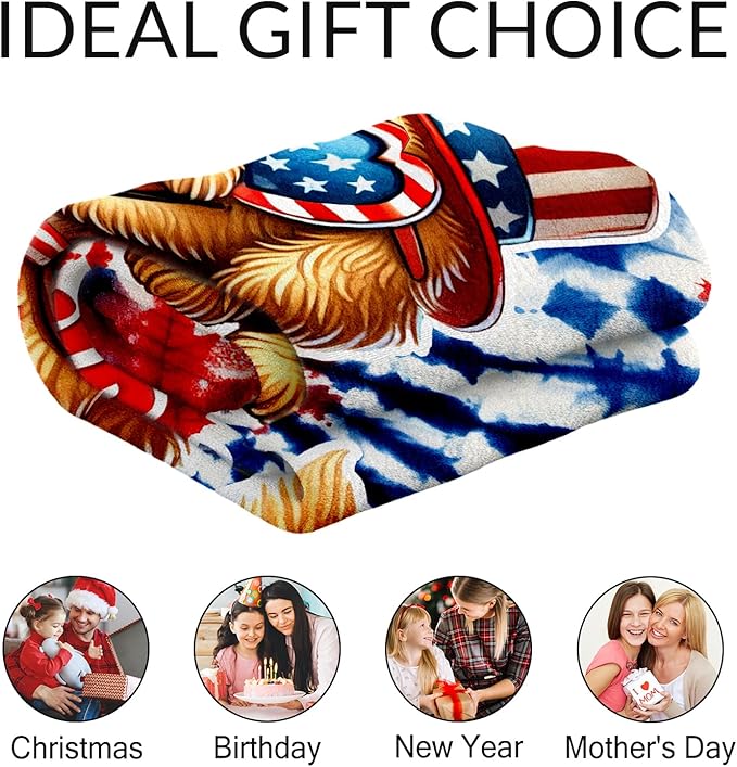 Personalized Dog Blanket for Girls - 60" x 80" Inches Golden Retriever Throw for Adult, Women - American Flag Blankets for Bed, Living Room