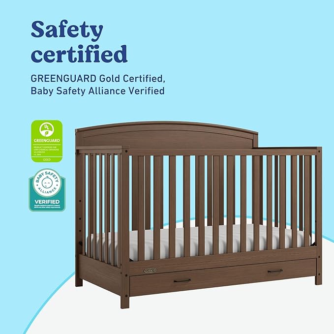 Graco Benton 5-in-1 Convertible Crib with Drawer (Hazelnut) – GREENGUARD Gold Certified, Converts from Baby Crib to Toddler Bed, Daybed and Full-Size Bed, Full-Size Nursery Storage Drawer
