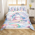 Manfei Christmas Kids Duvet Cover Set Queen Size, Cute Candy Cabin Xmas Bedding Set for Boys Girls Room Decor, New Year Winter Comforter Cover, Soft Polyester Quilt Cover, 2 Pillowcases, No Comforter