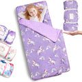Primlect Thickened Toddler Nap Mat with Removable Pillow and Minky Blanket, Extra Large 55''x35'' Sleeping Bag, Washable, Roll up, Perfect for Daycare, Preschool, Kindergarten, Boys and Girls Purple