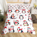 Feelyou Cartoon Penguin Duvet Cover Funny Animal Printed Christmas Day Bedding Set for Kids Room Cute Polar Animal Pattern Decor Comforter Cover Set Snowflake Bedspread Cover 3Pcs Zipper King Size