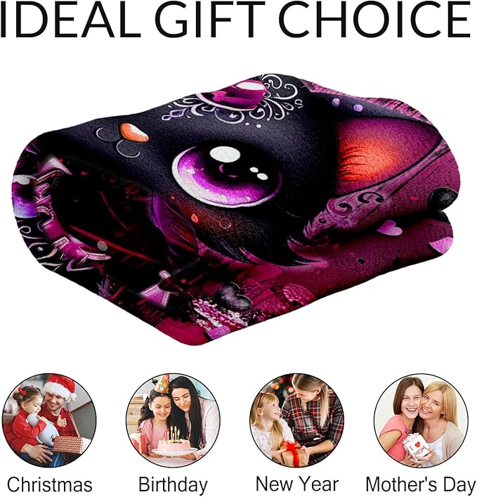 Personalized Blanket for Cat - 40" x 50" Custom Black Cat Throw Blankets Gifts for Girls, Kids - Cozy Fuzzy Throws Stuff for Chair, Crib