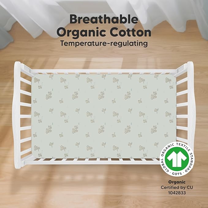 KeaBabies 2-Pack Organic Crib Sheets for Boys, Girls - 52x28 Fitted Crib Mattress Sheet Neutral, Breathable Jersey Cotton Cover for Baby Bed, Toddler Mattress, Soft & Cute Prints (Elly)