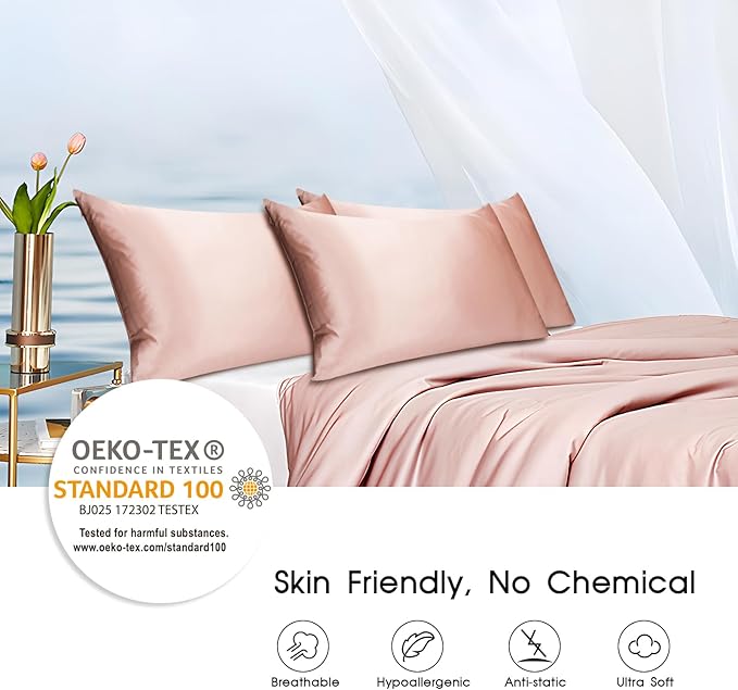 Zip Up 100% Mulberry Silk Pillowcase Set of 2,Both Sides Zippered Pure Silk Breathable Pillow Case for Hair and Skin,19 Momme Grade 6A,Light Pink,Standard Size 20x30 Inches