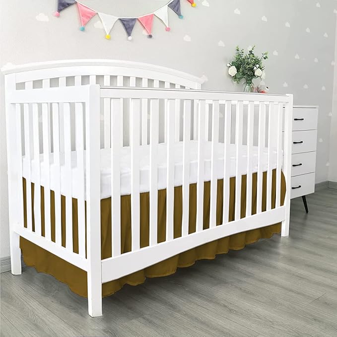 100% Egyptian Cotton, Nursery Crib Toddler (24" x 38" + 10") 800 Thread Count Crib Skirt Dust Ruffle, Bedding Skirts for Baby Boys or Girls, 10" Drop, Taupe Solid