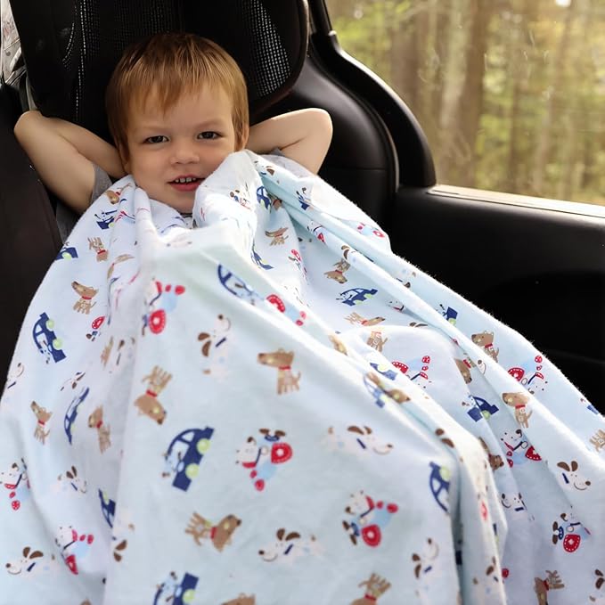 Kids Throw Blanket – Soft Cotton Toddler Blanket with Cute Dogs & Cars Pattern, Breathable Lightweight Bed Throw for Boys Girls, Perfect for Spring Summer Fall, 40 x 60 in (101.6 x 152.4 cm)