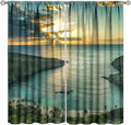 BAEKJIN Ocean Beach Curtains,OceanMorning Sunrise Hawaiian Seaside Scene Pattern Print Decor Home Bedroom Living Room Window Treatments 2 Panel Set 42x45 Inch