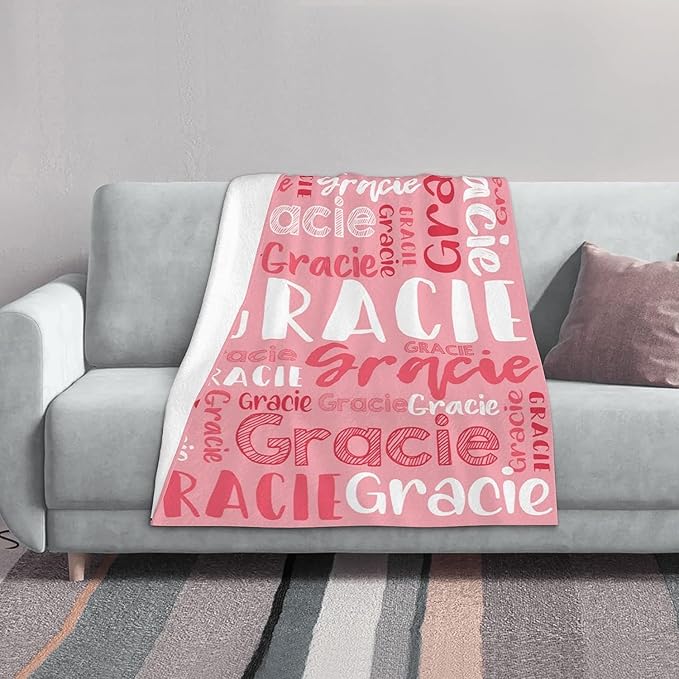 Dr.TOUGH Personalized Blankets with Name Customized Baby Blankets for Girls Boys Adults Monogrammed Blankets and Throws Christmas Birthday Mothers Fathers Valentines Day Gift (Light Pink, 40''×50'')