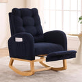 NIOIIKIT Nursery Rocking Chair, Linen Upholstered Glider Chair with Footrest, Tufted Rocker Recliner with Side Pocket, Comfy Recliner Glider, Accent Chair for Living Room (Blue Teddy)