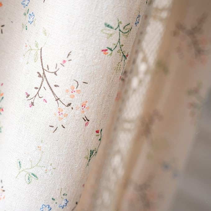 ENJOYBRIDAL Floral Curtains 96 Inch Length 2 Panels Crochet Lace Patchwork Drapes Semi-Sheer Boho Tassel Bedroom Living Room Farmhouse Beige Country Rustic Rod Pocket Window Curtain Panels