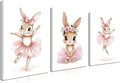Baby Girl Nursery Wall Decor, Easter Nursery Canvas Wall Art Paintings Set of 3, Cute Animal Pink Bunny Posters Prints Pictures for Boys and Girls Room, Bedroom, Home Decor 16x24 In Framed