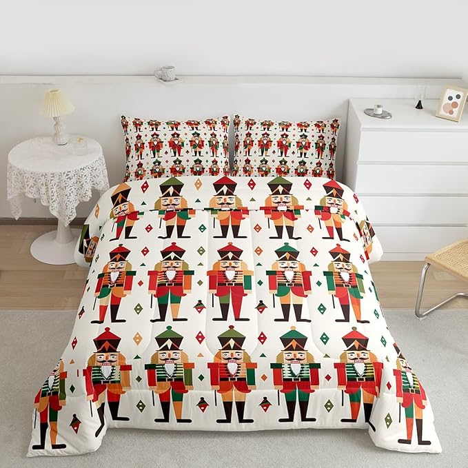 Feelyou Christmas Kids Comforter Set King Size Nutcracker Bedding Set Soldier Royal Guarder Princess Duvet Quilt for Kids Boys Girls Bedroom Decor Microfiber Ultra Soft Breathable