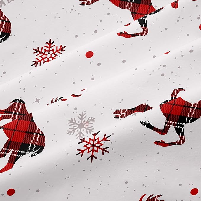 Christmas Duvet Cover Full Size Red Gingham Christmas Deer Bedding Set 3 Pcs Kids Boys Girls Grid Checked Xmas Snowflake Elk Comforter Cover with Zipper Closure (No Comforter)