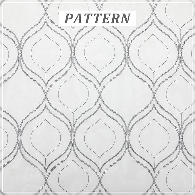 VISIONTEX White Sheer Curtains 120 Inches Long 2 Panels Set Grey Moroccan Embroidered Curtains Trellis French Textured Rod Pocket Voile Tulle Semi Window Drapes for Bedroom Living Room 54 x 120 Inch