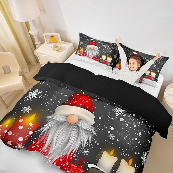 Kids Grey Christmas Bedding Set Toddler Size Xmas Dwarf Duvet Cover for Boys Girls Teens Bedroom Decor Snowflake Comforter Cover Breathable Soft Microfiber Women Men Holiday With 1 Pillow Case