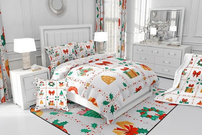 Feelyou Christmas Decor Kids Comforter Set Toddler Size Red Bowknot Bedding Set New Year Gift Duvet Quilt for Kids Boys Girls Bedroom Happy New Year Decor Microfiber Ultra Soft Breathable