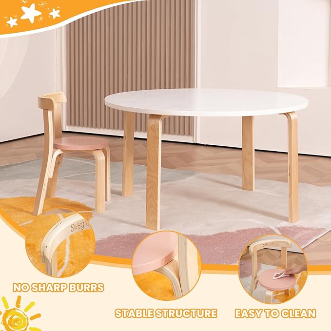 Swegrow Wooden Kids Chair, Toddler Chair for Table, Kids Stackable Chairs, Kid Wooden Furniture for Family/Playroom/Classroom（Set of 4-Color）