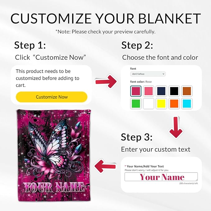 Personalized Toddler Blanket Gifts - 30" x 40" Custom Butterfly Throw Blankets for Girls, Kids - Plush Fuzzy Throws Stuff for Sofa, Crib