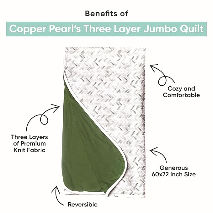 Copper Pearl Jumbo 3-Layer Quilt: Soft Quilts for Boys & Girls | Breathable, Cozy Toddler Blanket | Newborn Quilt | 46x46 Premium Polyester/Rayon Daisy