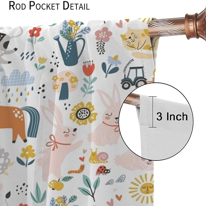 Farm Animal Curtains for Kids, Cartoon Cute Wild Animal Window Treatments Woodland Farmhouse Cow Horse Pig Window Drapes for Girls Boys Nursery Toddler Bedroom 84x84in