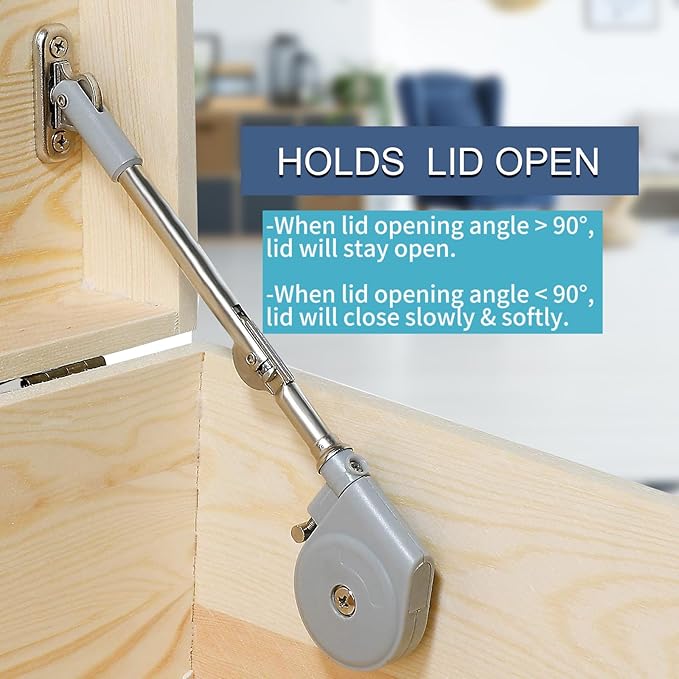 Toy Box Hinges Soft Close - Lid Support Chest Hinges for Wooden Toy Box, Soft Close Hinges Upward Top-Opening Flap Door 105 Degree Open (Pack of 1) Hingex