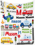 Personalized Blanket with Name for Boys, Traffic Car Transport Custom Name Blanket, Soft Flannel Toddler Blankets Customized Gift for Newborn Baby Shower Birthday-30 x40