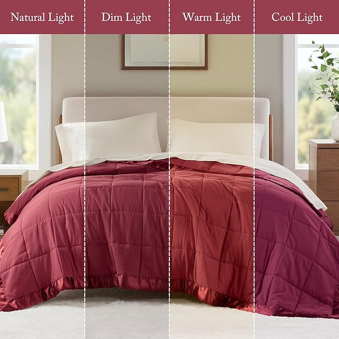 Madison Park Windom Down Alternative Blanket, Premium 3M Scotchgard Moisture Wicking Treatment, Lightweight and Soft Bed Cover For All Season, King, Satin Trim, Burgundy